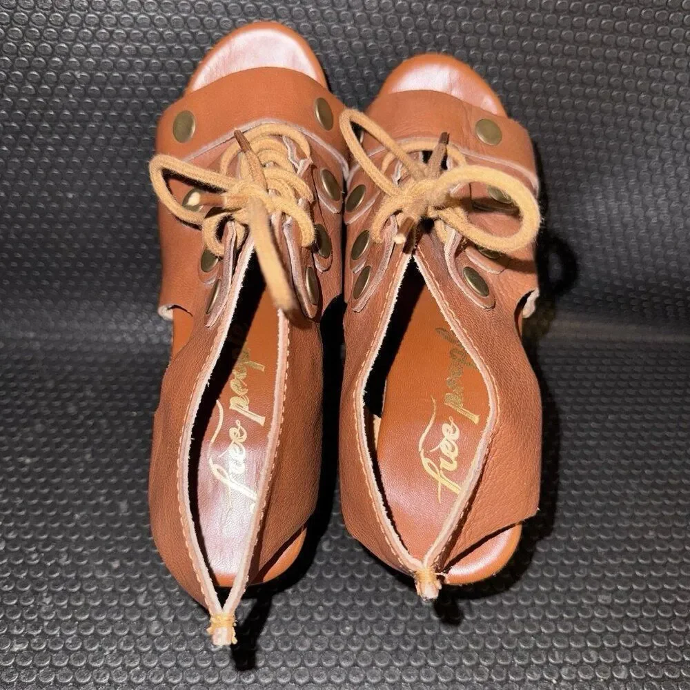 Free People Farrah Brown Leather Platform Clog Sandals Womens Size 37 (6.5)